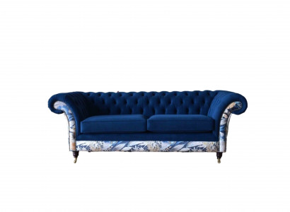 Chesterfield Royal Blaue Samt Couch Polster Sitz Lounge Sofas Couchen